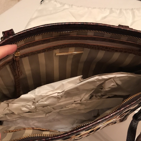 NWT BRAHMIN MEDIUM ASHER TAN CAPELLA GENUINE LEATHER LEOPARD BAG PURSE SATCHEL - Picture 7 of 16